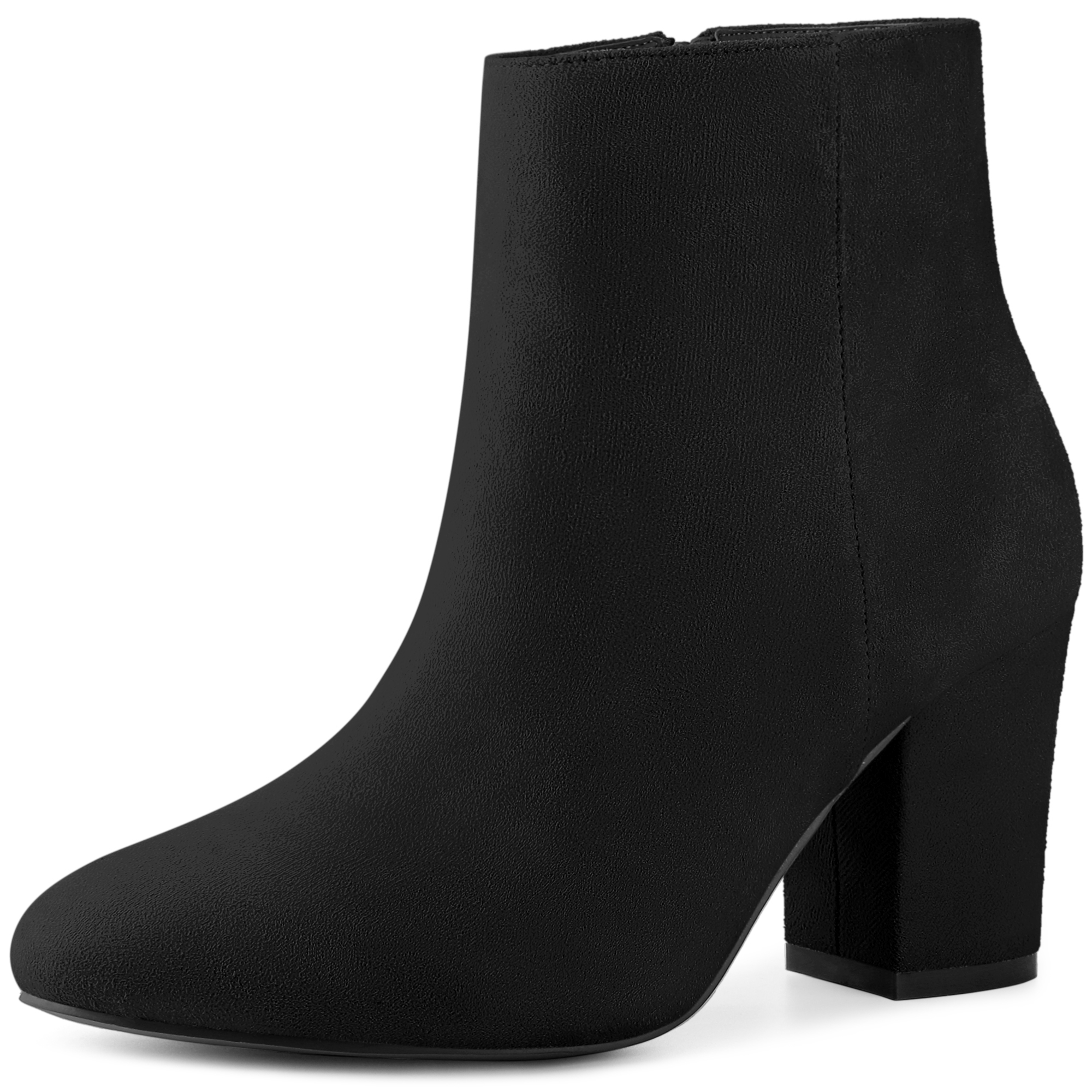 Unique Bargains Women's Round Toe Chunky High Heels Ankle Boots Black (Size 8)
