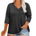 thumbnail image 1 of Plebaso Womens Plus Size Tops 3/4 Sleeve V Neck Casual T Shirts Loose Solid Color Button down Blouses Tees, 1 of 7