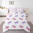 thumbnail image 1 of Erosebridal Ensembles de Couettes Nœud Girly Format Simple, Couettes et Duvets Rêveurs Violet Rose, Déco de Chambre de Princesse, Réversible, 1 of 7