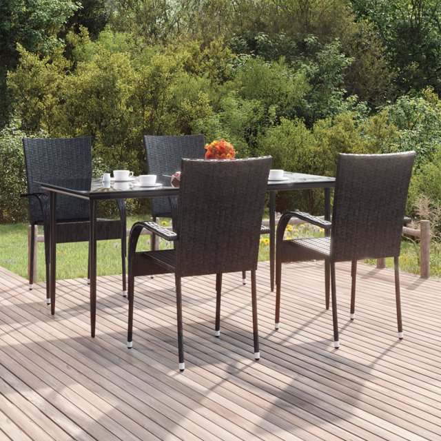 vidaXL 5 Piece Garden Dining Set Black Poly Rattan