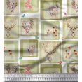 thumbnail image 1 of Soimoi Polyester Crepe Fabric Bird & Reindeer Face Patchwork Print Fabric by The Yard 52 Inch Wide, 1 of 3