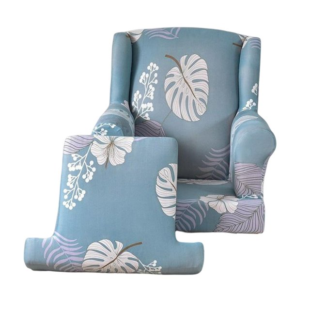 Stretch Wingback Chair Cover Washable Single Sofa Seat Cover for Bedroom Wedding Light Blue
