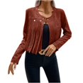 thumbnail image 2 of Simua Veste en Faux Cuir Mode Femme Veste de Moto à Franges Veste Courte Utilitaire à Franges Veste en Daim de Moto, 2 of 7