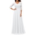 thumbnail image 2 of Faithtur Nouvelle Mode Femmes Longue Robe Couleur Unie Patchwork Dentelle V-Cou à Manches Mi Dos Sans Fermeture Éclair Robe Féminine, 2 of 5