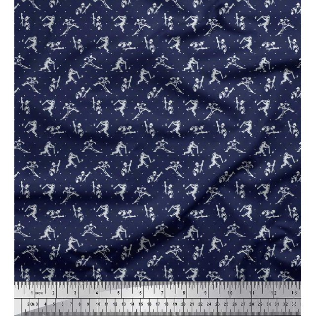 Soimoi Poly Georgette Fabric Dot,Cricket Player & Bat Sports Decor Fabric Printed Yard 42 Inch Wide