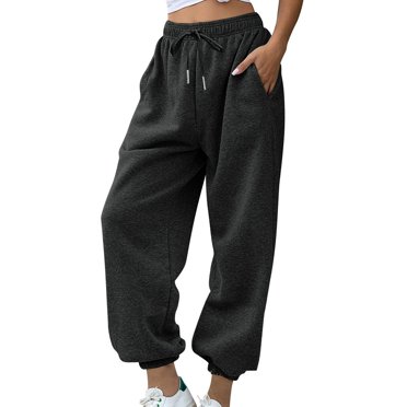AherBiu Joggers for Women Fleece High Waisted Drawstring Loose Solid Color Trousers with Pockets Fall Winter Casual Gym Running Sweatpants