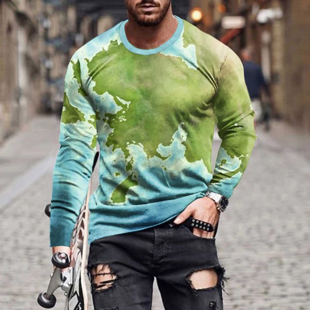 TIMIFIS T-Shirt pour Homme Classique Incontournable Chemises pour Hommes Hauts Décontractés Col Rond Chandail à Enfiler Manches Longues T-Shirt Hauts Été Vêtements Confortables Chemise à Imprimé Graphique Vintage-Greenfall