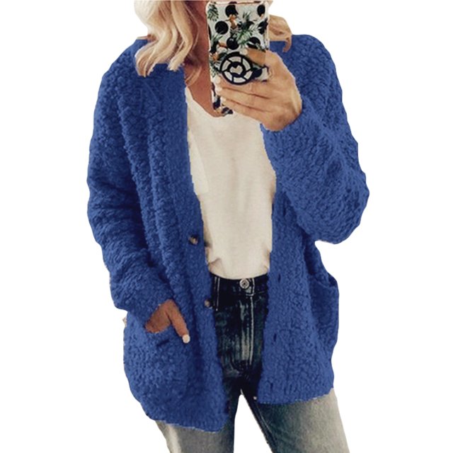 Innerwin Veste Cardigan pour Femmes Manteau de Fête à Manches Longues Duveteux Bleu Marine 3TG