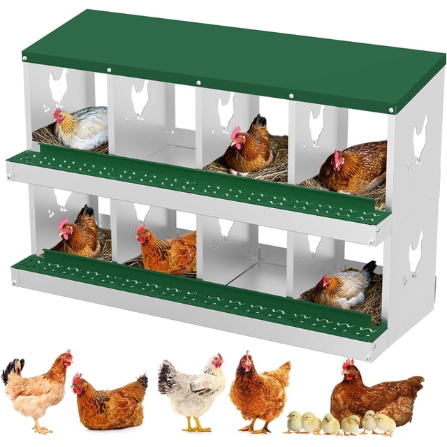 Chicken Nesting Box, 8 Compartment Metal Chicken Nesting Boxes for Chicken Coop, Easy Egg Collection, Easy Cleaning, Chicken Laying Boxes for Hens, Green