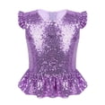 thumbnail image 3 of Oyolan Kids Girls Sequins Ruffled Top Mermaid Costume Flutter Sleeve Peplum Blouse for Carnival Performance Lavender 12, 3 of 7
