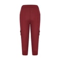 thumbnail image 3 of Capris de Yoga avec Poches pour Femmes Pantalons Capris Cordon Taille Élastique Polyester Joggers Capris Décontractés d'Été Jambes Fines Pantalons Raccourcis Capris Cargo pour Femmes Grande Taille Rouge TP, 3 of 6