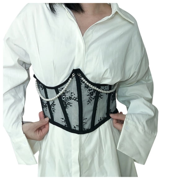 Women Pearl Lace Back Lace Up Tummy Control Underbust Shaper Shapewear - For Weekend Lounging