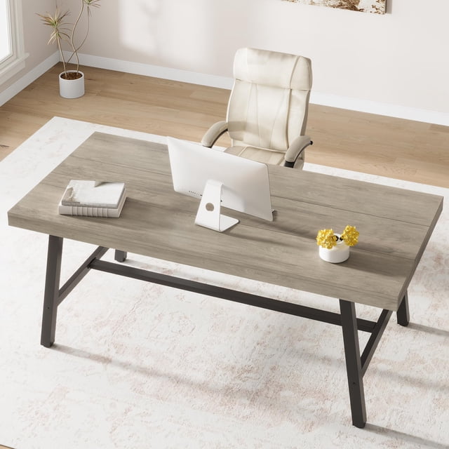 Yiwa Industrial Style Dining Table, 70.87" Wood & Metal Table, Seats 6-8, Sturdy Gray Table for Kitchen, Dining Room