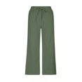 thumbnail image 4 of Yuyuzo Wide Leg Pants for Women High Waist Cotton Linen Drawstring Ruched Solid Color Boho Beach Trousers, 4 of 5