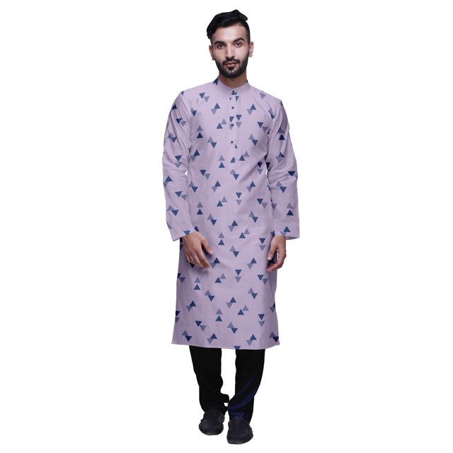 Atasi Mandarin Collar Printed Satin Slub Traditional Kurta Set For Men