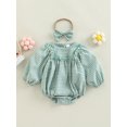 thumbnail image 2 of Faithtur Barboteuse pour Bébé Filles à Carreaux Col Rond Lanterne Manches Longues Combinaisons Automne Décontractée une-Pièce avec Bandeau, 2 of 9
