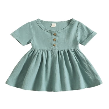 Baby Girls Summer Dresses Short Sleeve Neck Button Down Dresses