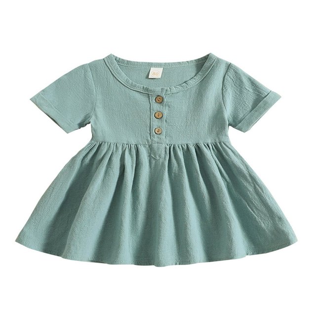 Baby Girls Summer Dresses Short Sleeve Neck Button Down Dresses