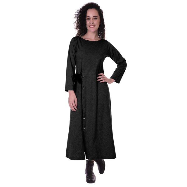 Moomaya Full Sleeves Maxi Dress Long Button Down Solid Casual Slit Dresses