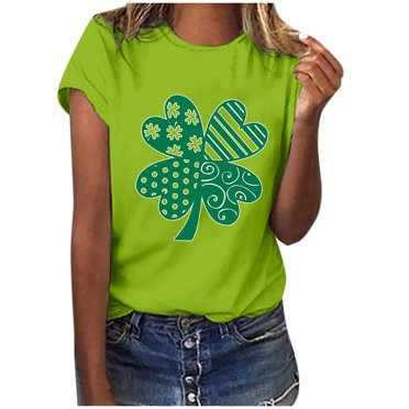 QIPOPIQ T-Shirts à Manches Courtes pour Femmes à Col Rond T-Shirts de la Saint-Patrick T-Shirts pour Dames Shamrock T-Shirt Vert T-Shirt Ample T-Shirts de la Saint-Patrick T-Shirt à Col Rond T-Shirts Imprimés pour les Fêtes T-Shirts Graphiques Aubaines