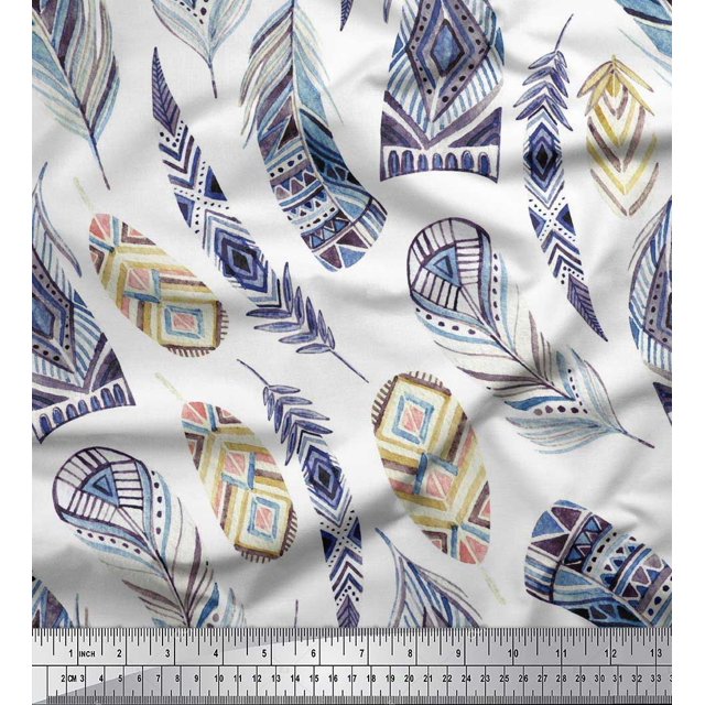 Soimoi polyester Crepe Fabric feather African Print Fabric by the Yard 52 Inch Wide