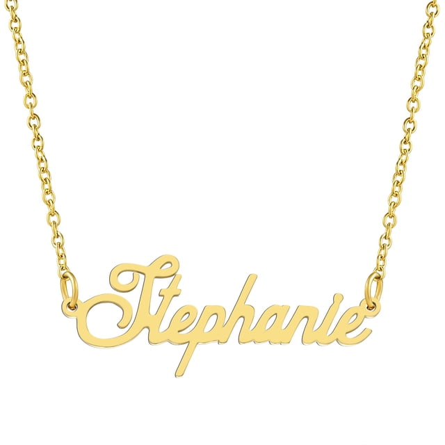 KISPER 18K Gold Plated Stainless Steel Personalized Name Pendant Necklace, Stephanie