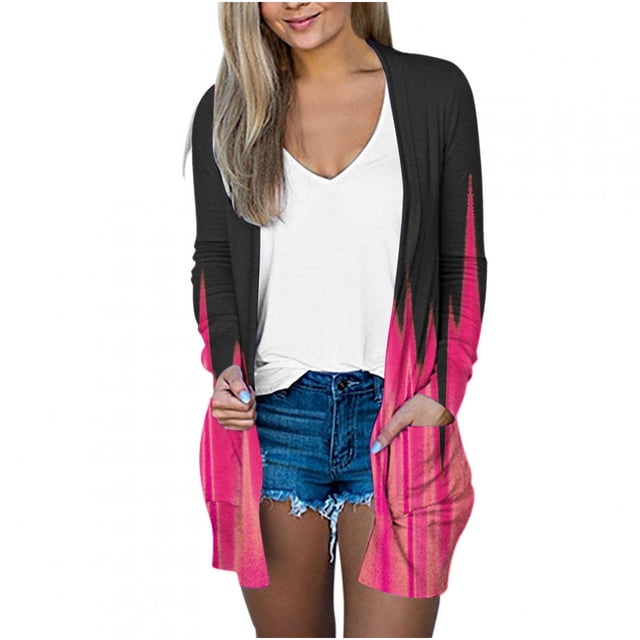 Pompotops Blouse Décontractée à Manches Longues Imprimée pour Femme avec Poche Cardigan Manteau Liquidation