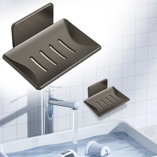 Oleegame 1PC Spoon And Lid Rest Home Bathroom Wall Mounted Soap Box Sink Bathroom Does Not Accumulate Water Soap Holder Gray