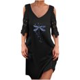 thumbnail image 2 of SMihono Robe d'Été Grande Taille pour Femmes 2023 Mode Femmes Décontractée Aguichant à Col en V Imprimé Dentelle d'Été à Manches Courtes Robe Mini, 2 of 9
