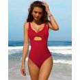thumbnail image 3 of Charmo Womens Ribbed One Piece Swimsuits High Cut Padded Monokini Bathing Suit, 3 of 6
