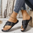 thumbnail image 4 of Slide Sandals for Women Flat Toe Ring Buckle Decor Leather Non Slip Beach Summer Sandals Black, 4 of 7