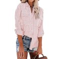 thumbnail image 2 of Hauts pour Femmes à Rayures Imprimées, Chemise à Simple Boutonnage à Manches Longues, Hauts en Coton et Lin, 2 of 8