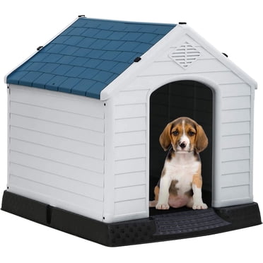 FDW All-Weather Plastic Dog House, Durable Outdoor Pet Shelter for Small, Medium & Large Dogs with Elevated Base Support, White