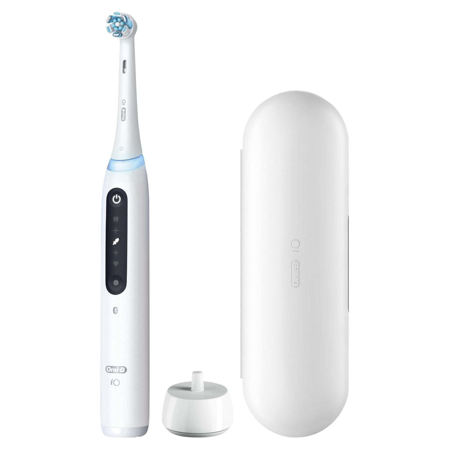Brosse à dents électrique rechargeable Oral-B, iO5 Nettoyage personnalisable, 5 modes de nettoyage, détecteur de pression visuel pour protéger les gencives, étui de voyage, blanche