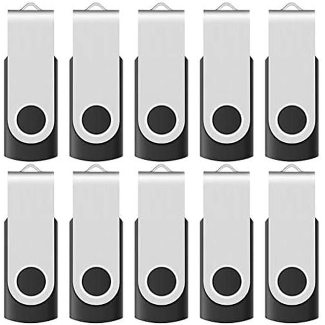 Clé USB 16 Go Flash Drive Lot de 10 Clé Mémoire USB 2.0 avec Couvercle Pivotant Argenté Élégant et design de base Noir. Ce Lot en Vrac de Dix Clés Est Idéal pour le Stockage et le Transfert de Données sur des Appareils Tels Que des Ordinateurs, des Caméras, des Téléviseurs et des Lecteurs de Musique. Compatible avec USB 2.0/1.1/1.0, Offrant une Fonctionnalité plug-and-play et Convient aux Cadeaux d'Affaires Ou aux solutions de Stockage en Vrac.