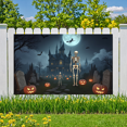 thumbnail image 2 of Spooky Scene Halloween Banner Gothic Theme Pumpkin Lantern Skeleton Design Cemetery Setting for Halloween Party Event Decor, 2 of 5