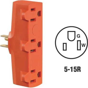 Leviton C40-00699-00R Adaptateur de Prise Simple à Triple de 15 A, Robuste, Mise à la Terre, Orange