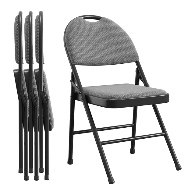 Set of 4 Folding Chairs, Linen Foldable Chairs with Metal Frame and Padded Seat, High Back Rest Easy to Fold and Store for Home, Office, Dining and Reception 47*50*88Cm, Gray