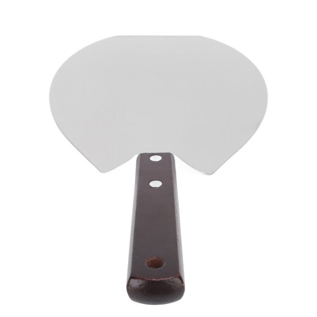 Pizza spatula with a stainless steel paddle and a wooden handle. Designed for serving pizza, cakes, and pancakes, this kitchen tool features a durable, rust-resistant stainless steel blade and a sturdy wooden handle with rivets for secure grip. Suitable for high-temperature cooking and heavy-duty use.