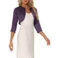 thumbnail image 4 of INSPIRE CHIC Boléro de Soirée Élégant pour Femme à devant Ouvert, Manches 3/4, Cardigan en Satin, Violet Foncé, TP, 4 of 5