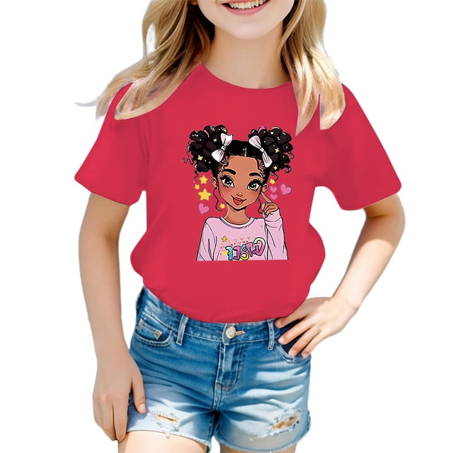 PMVFHDE T-Shirts pour Fille Jolis Hauts d'Été pour Fille Jolis T-Shirts pour Fille Hauts Filles T-Shirts Graphiques Enfant Filles Joli Graphique Col Rond Manche Courte Tee T-Shirt d'Été Rose Vif,11-12 Ans