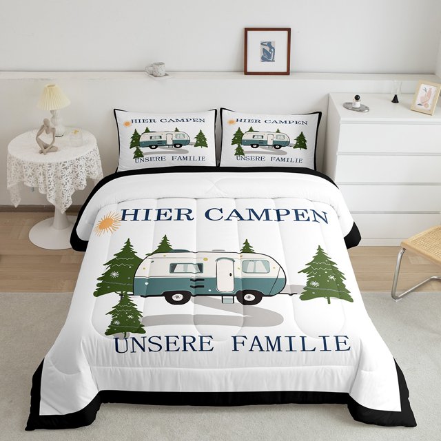 Erosebridal Happy Camping Bedding Sets Twin with Comforter, RV Car Duvet Insert, Rustic Farmhouse Decor, Reversible 2-Piece
