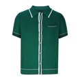 thumbnail image 3 of Chemises pour Hommes Mode Masculine Tricot Décontracté Couleur Unie Manches Courtes Col Rabattu Blouse Chemise, 3 of 6