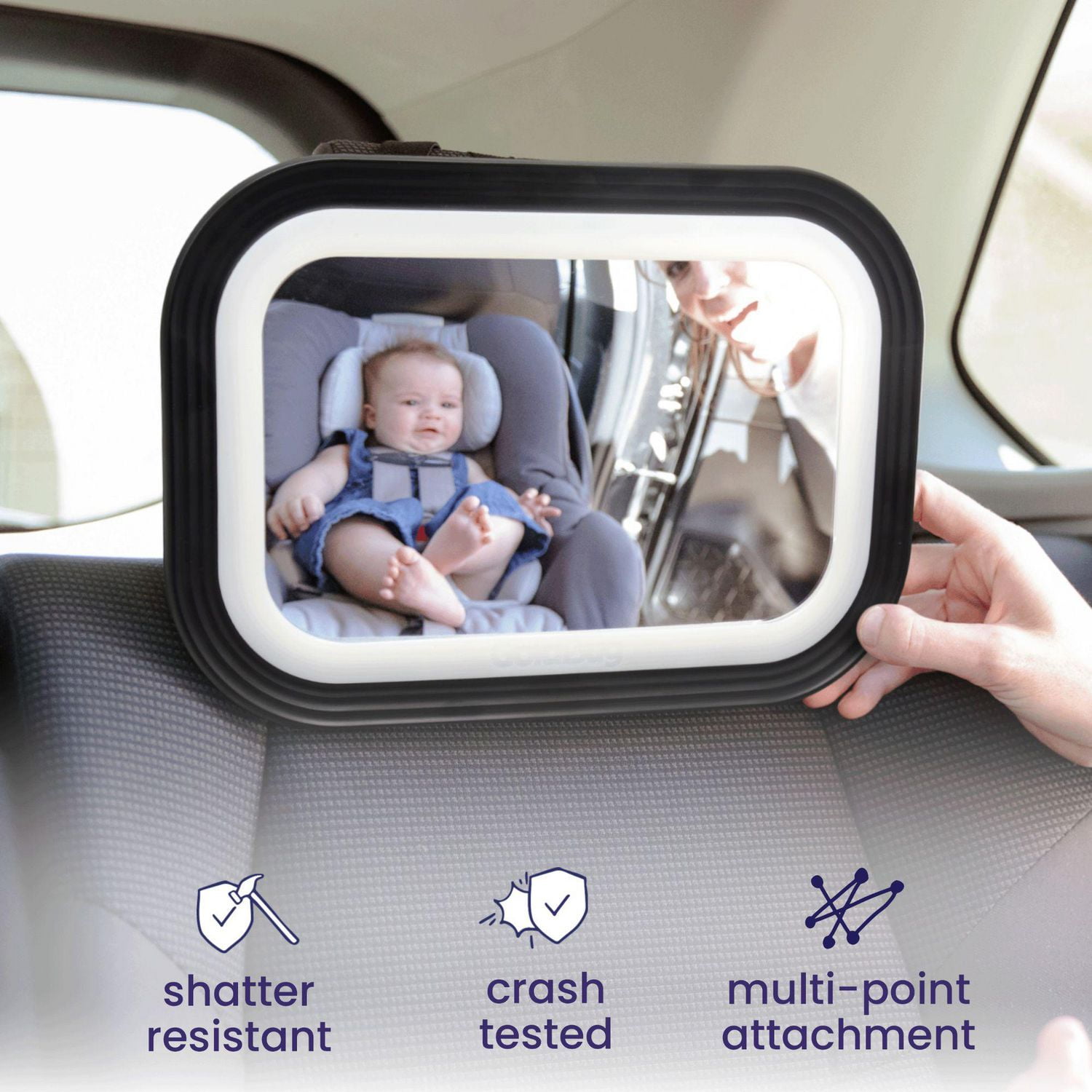 GoldBug Glow Rétroviseur de siège d’auto pour bébé orienté vers l’arrière, télécommande LED réglable, noir