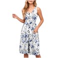 thumbnail image 2 of Ovzne Robes pour Femmes 2025 Robe Femme Robe Unie Ample Décontractée à la Mode Imprimée à Manches Col en V Mi-Mollet Robe à Manches Col en V Robe pour Femmes Liquidation, 2 of 7