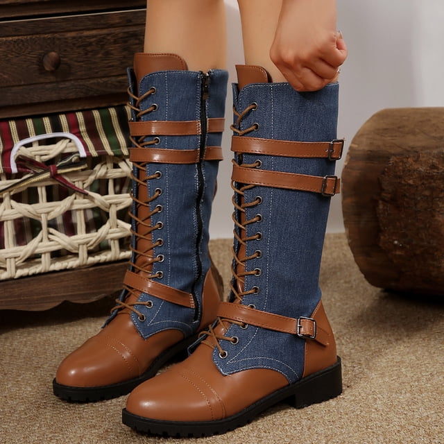 Styesk Bottes pour Femmes Bottes Mi-Mollet pour Femmes Talon Épais Bout Rond Bottines Bottes de Travail pour Femmes