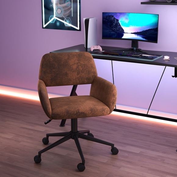 Homy Casa Chaise de Gaming pour Filles et Femmes, Chaise Moderne Rembourrée avec Roues Pivotantes à Hauteur Réglable, Suède Brun