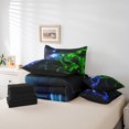 thumbnail image 4 of 7Pcs Kids Gamer Comforter Set King, Gaming Bedding Comforter Set, Video Games Gamepad Bed In A Bag Neon Glowing Square Geometric Grid Blue Green Bed Sets With Comforter And Sheets, 4 of 5