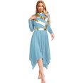 thumbnail image 1 of Hansber Robe de Louange Métallisée pour Femmes à Manches Longues, Ourlet Irrégulier, Tunique, Costume de Performance, Bleu Ciel, P, 1 of 4