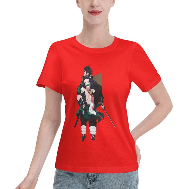 T-Shirt Basique à Manches Courtes pour Femmes Demon Slayer : Tanjirou et Nidouzi